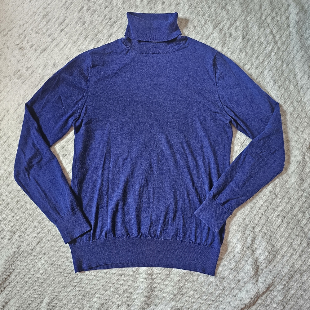 Paola Pecora 100% Merino Extra Fine Men's Blue Stealth Wealth Roll Turtleneck L